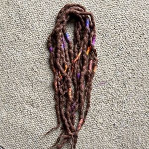 8 double ended chocolate brown & rainbow wrapped dreads for sale: accent set